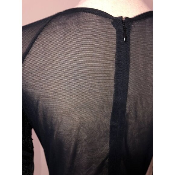 Black Beaded Sheer Mesh Dress Size M Long Sleeve Midi Sheath Goth Retro Whimsy - Picture 4 of 10